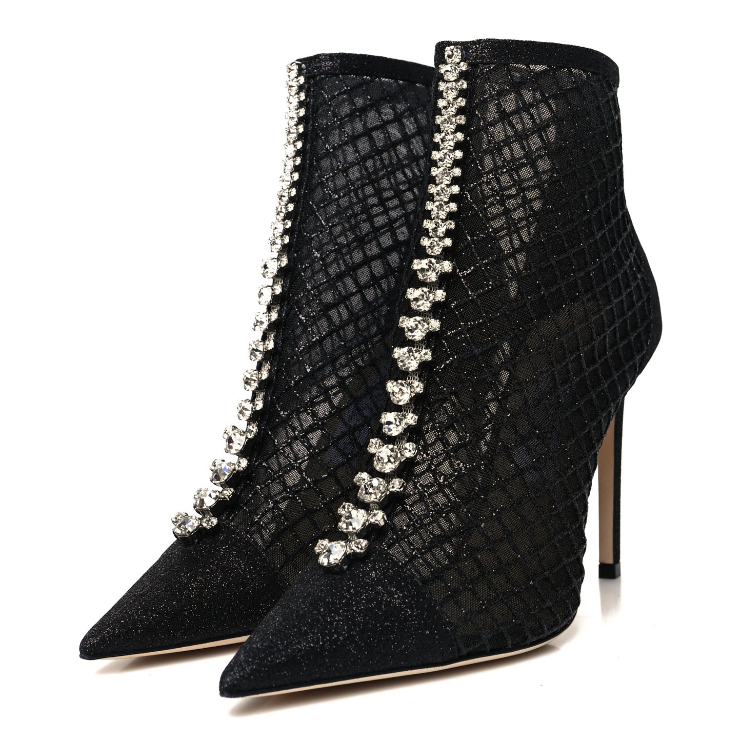 Glitter Checker Board Mesh Crystal Embellished Bing 100 Boots 37.5 Black