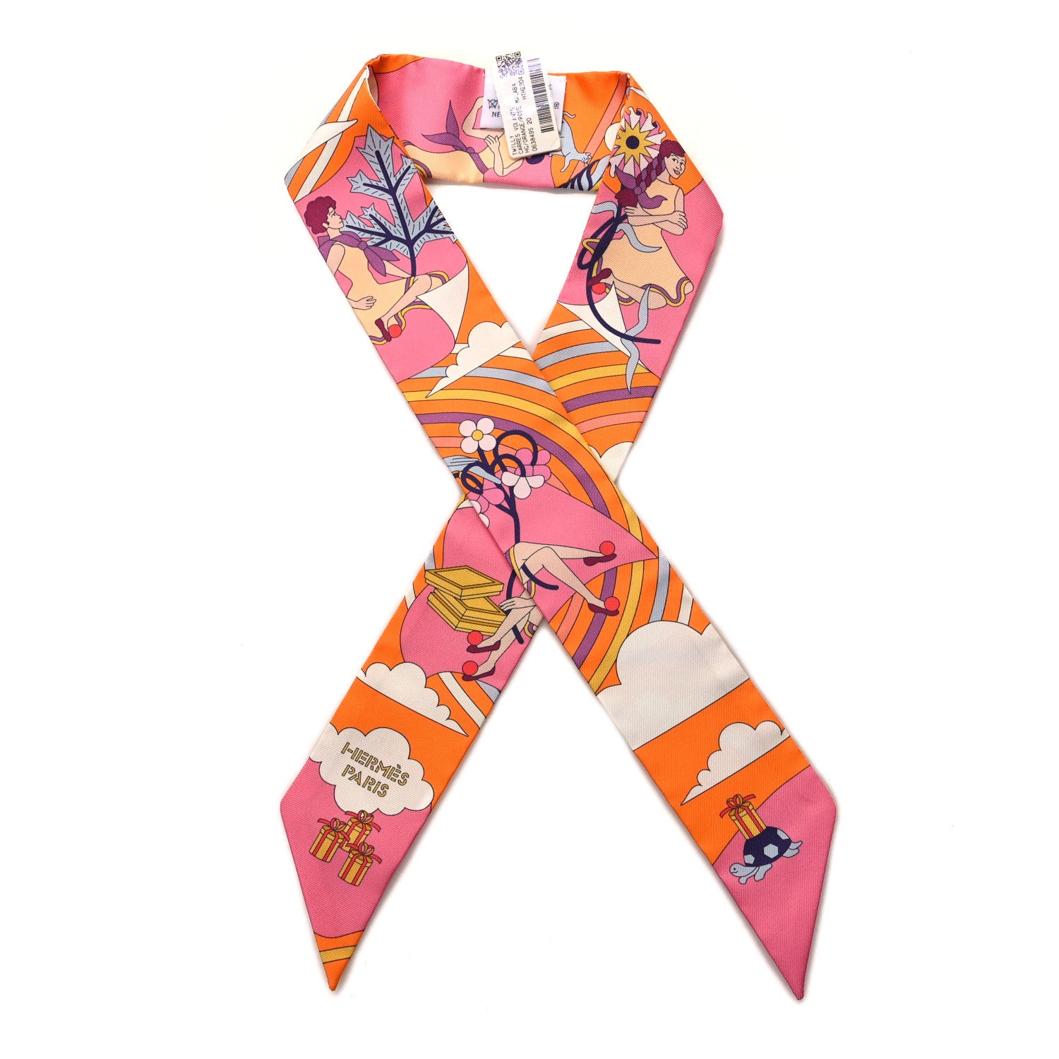 Hermes Silk Carres Volants Twilly Orange Rose Malaba 1 of 4