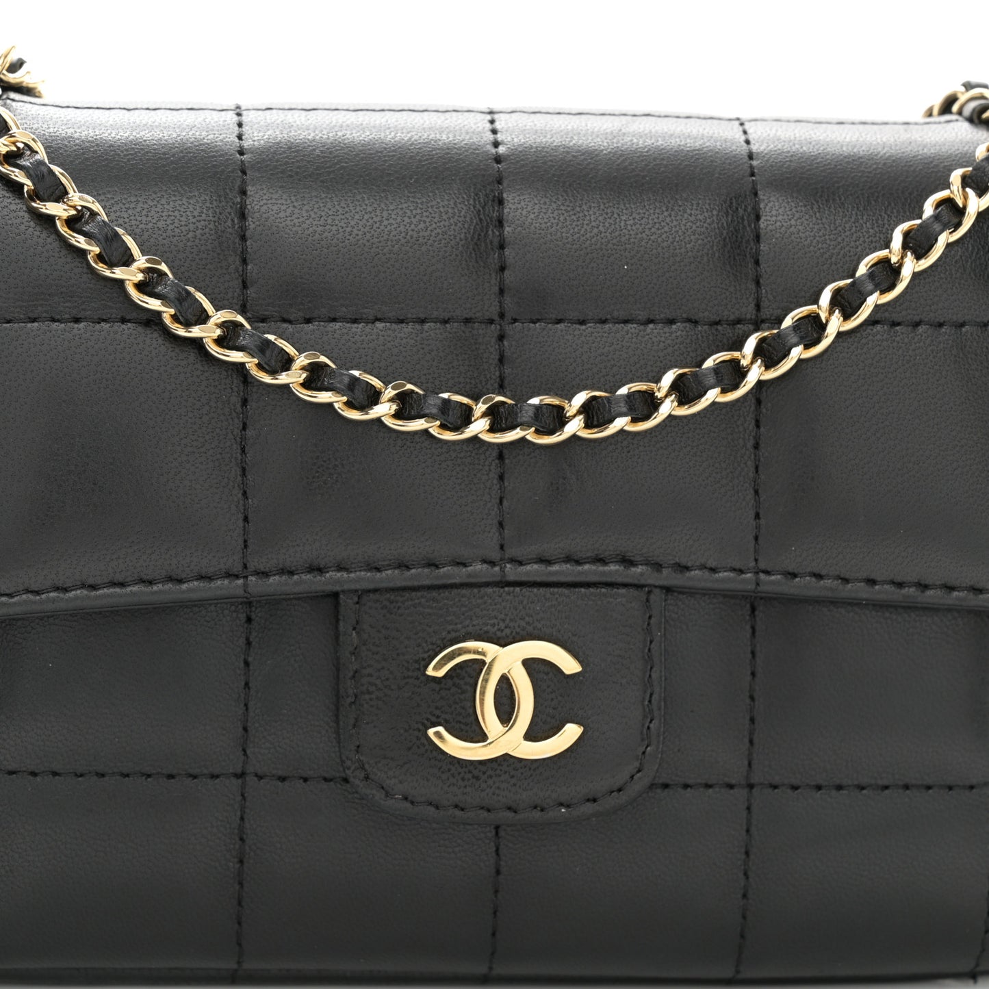 Lambskin Quilted Mini Chocolate Bar Flap Black