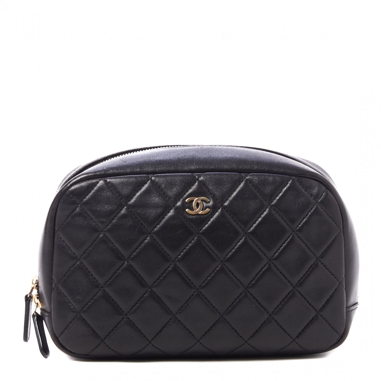 Lambskin Quilted Medium Curvy Pouch Cosmetic Case Black