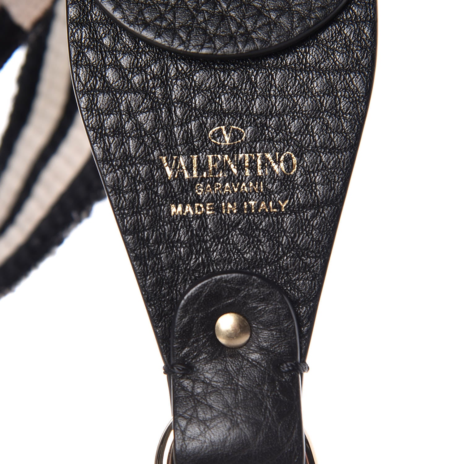 Valentino Garavani Canvas Geometric Embroidered Rockstud Guitar Strap Black White 3 of 4