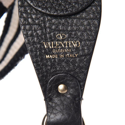 Valentino Garavani Canvas Geometric Embroidered Rockstud Guitar Strap Black White 3 of 4