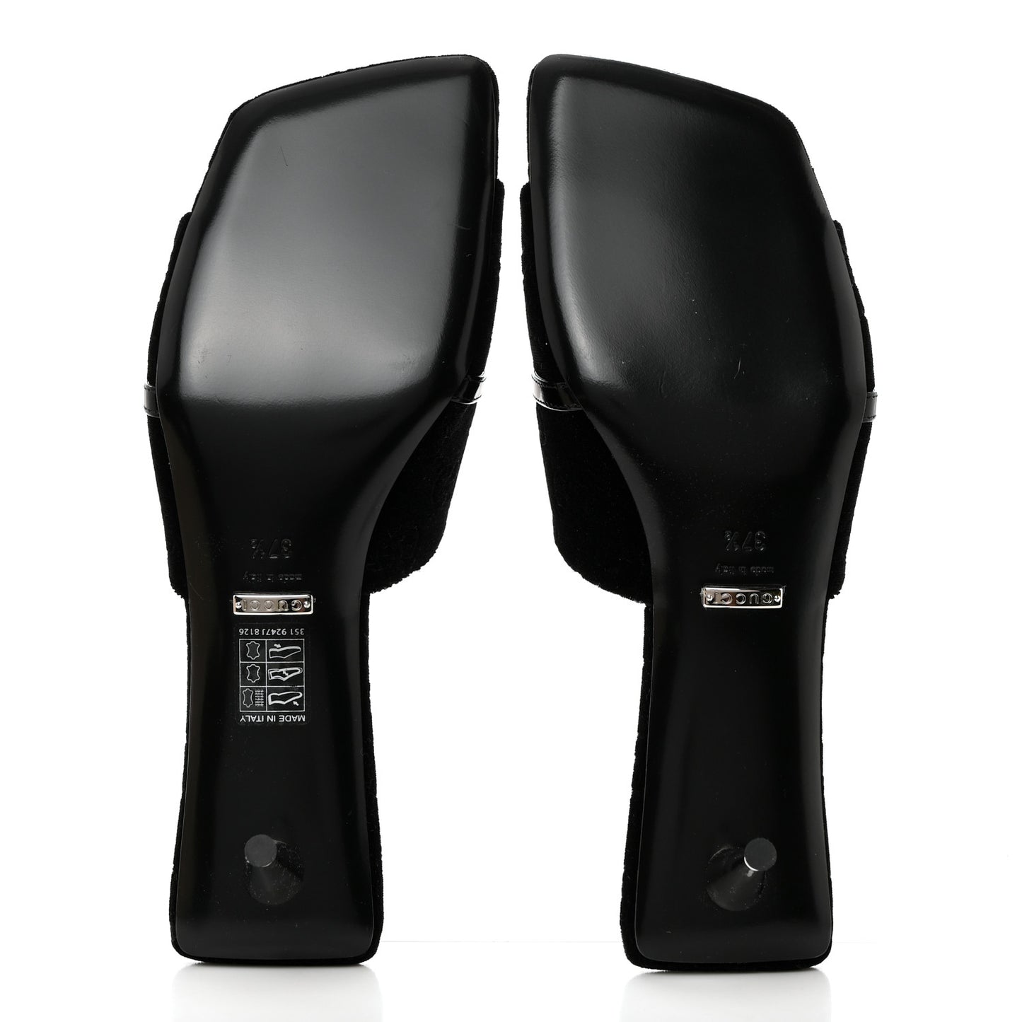 New Velvet Ashmir Regent Calfskin GG Monogram Square Toe Bow 45mm Slide Sandals 37.5 Black