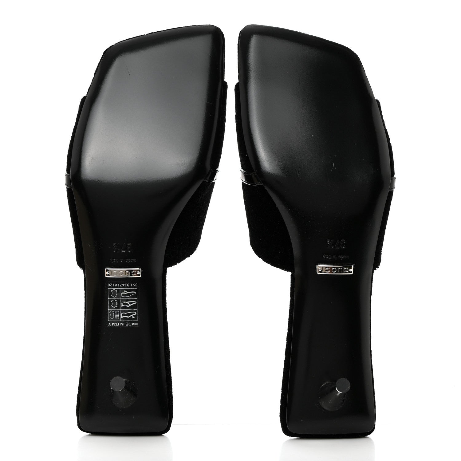 Gucci New Velvet Ashmir Regent Calfskin GG Monogram Square Toe Bow 45mm Slide Sandals 37.5 Black 5 of 9