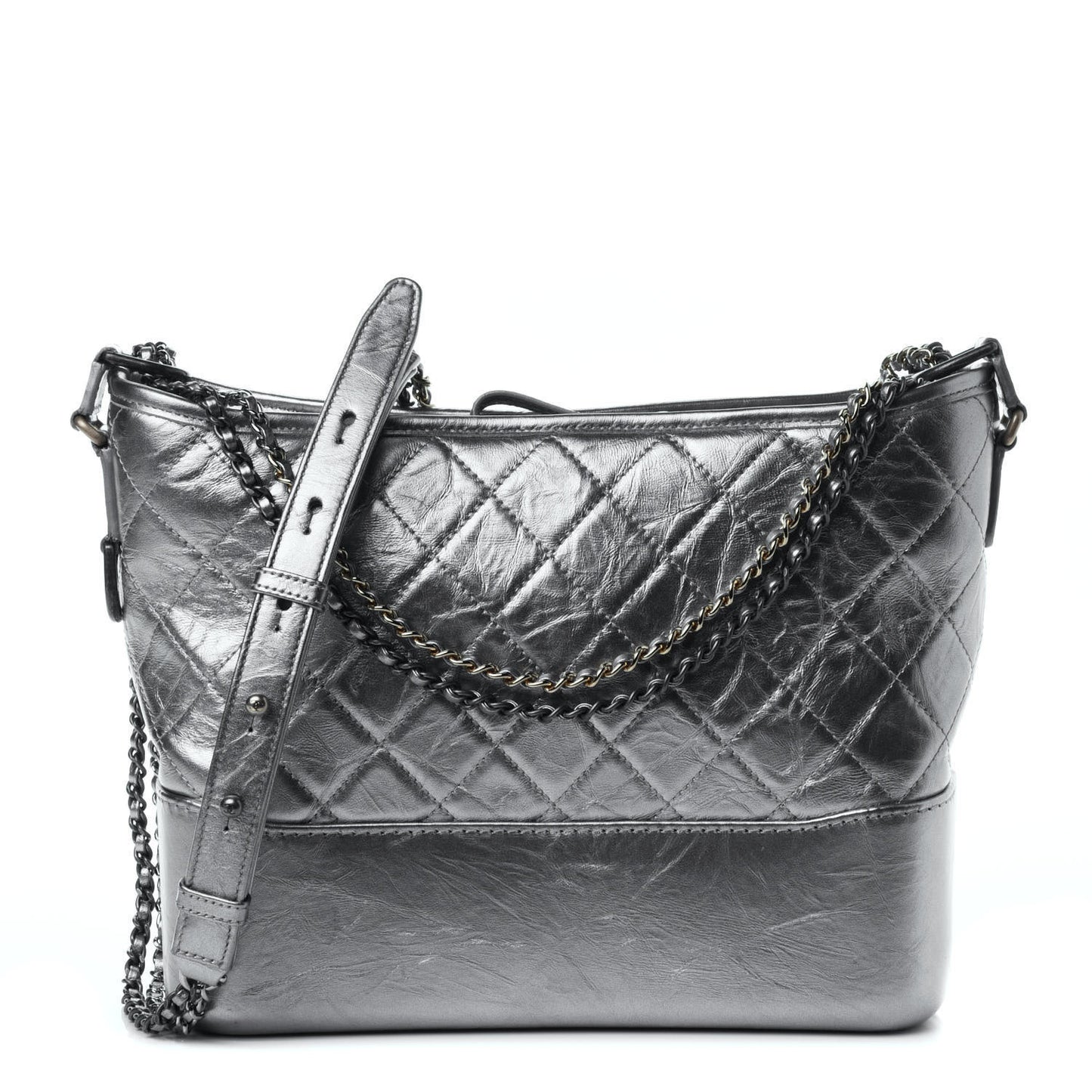 Metallic Lambskin Calfskin Quilted Medium Gabrielle Hobo Silver