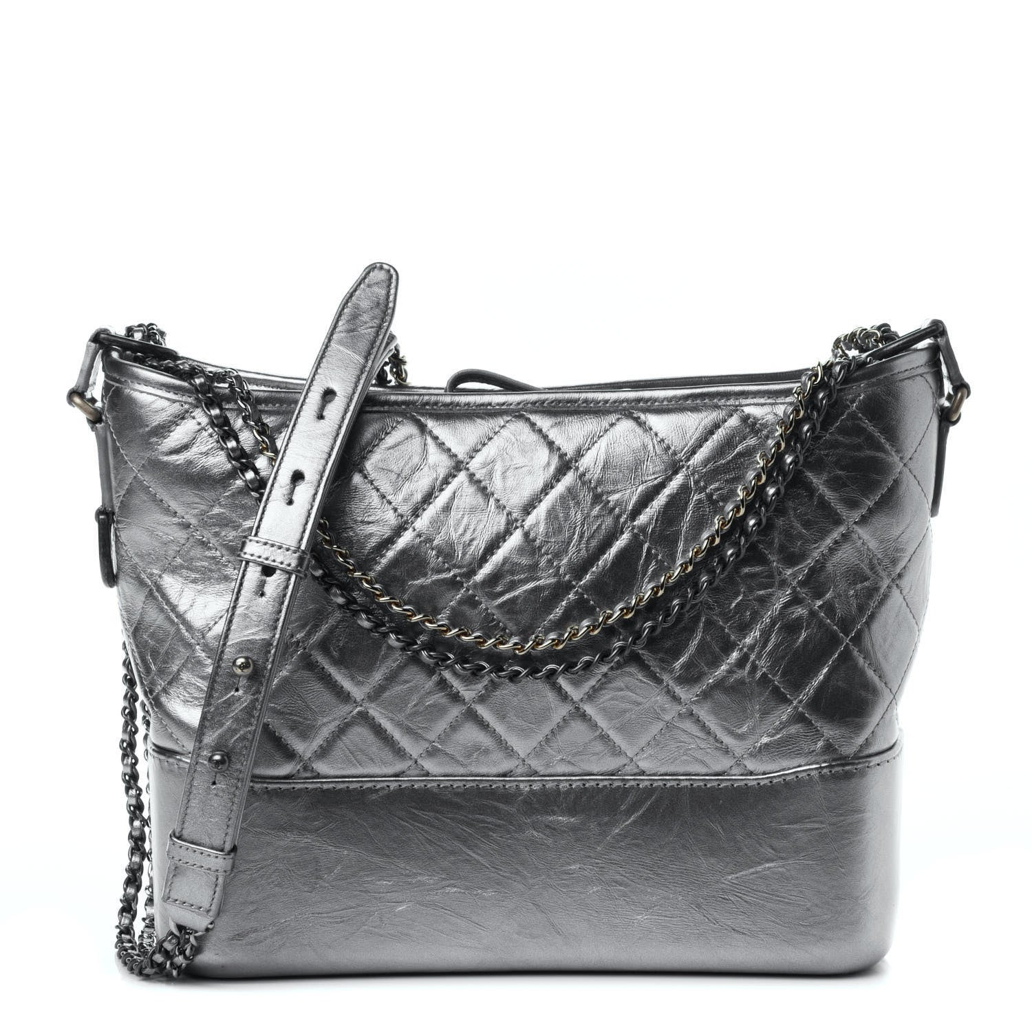 Chanel Metallic Lambskin Calfskin Quilted Medium Gabrielle Hobo Silver 1 of 4