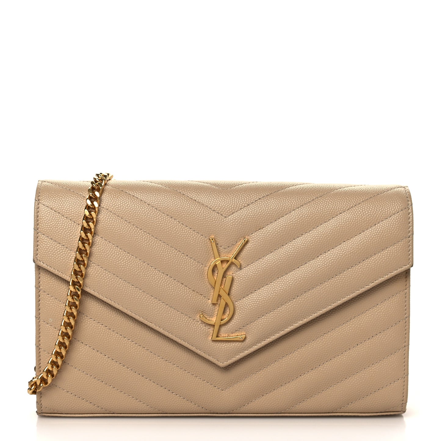 Grain De Poudre Matelasse Chevron Monogram Chain Wallet Nude Powder