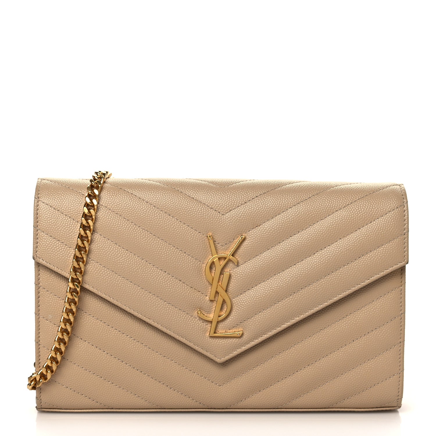 Saint Laurent Grain De Poudre Matelasse Chevron Monogram Chain Wallet Nude Powder 1 of 9