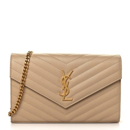 Saint Laurent Grain De Poudre Matelasse Chevron Monogram Chain Wallet Nude Powder 1 of 9