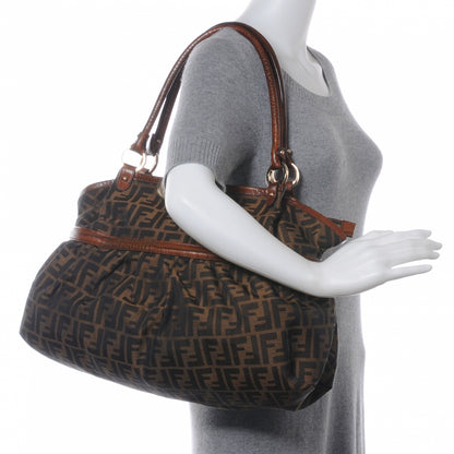 Fendi Zucca Calfskin Crocodile Embossed Large Chef Shopper Tote Tobacco 2 of 7