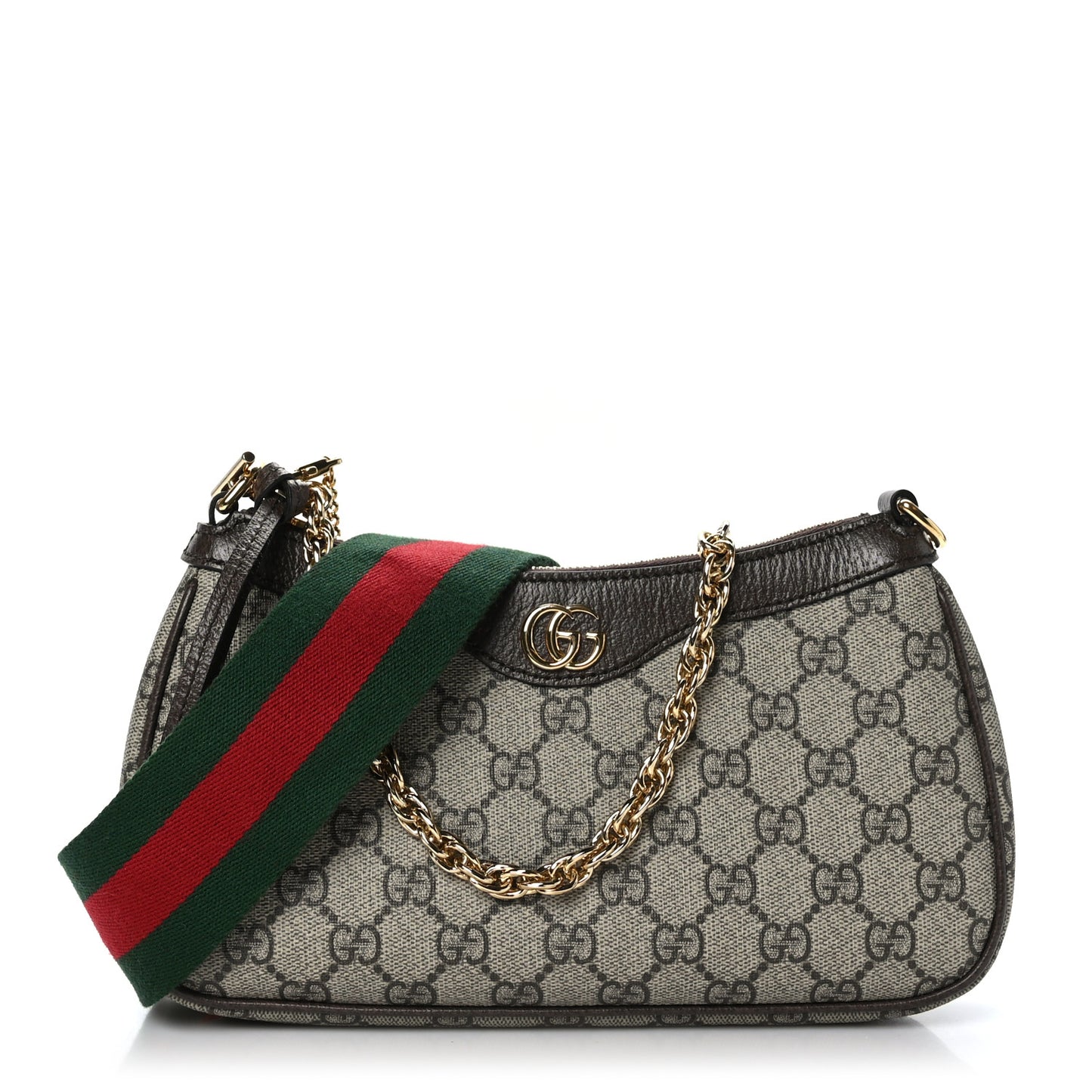 GG Supreme Monogram Textured Dollar Calfskin Web Small Ophidia GG Handbag Beige Ebony New Acero