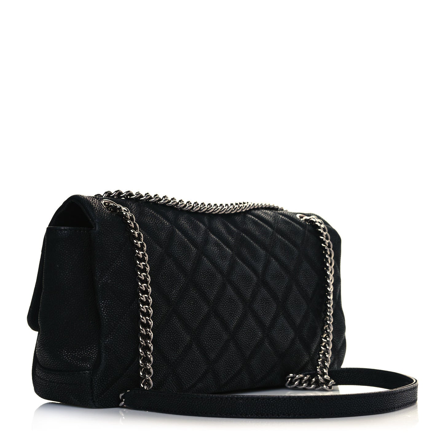 Iridescent Caviar Quilted Medium Lady Pearly Flap Black