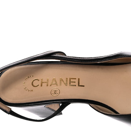 Chanel Lambskin Patent Cap Toe CC Slingback Pumps 36.5 Black 7 of 10