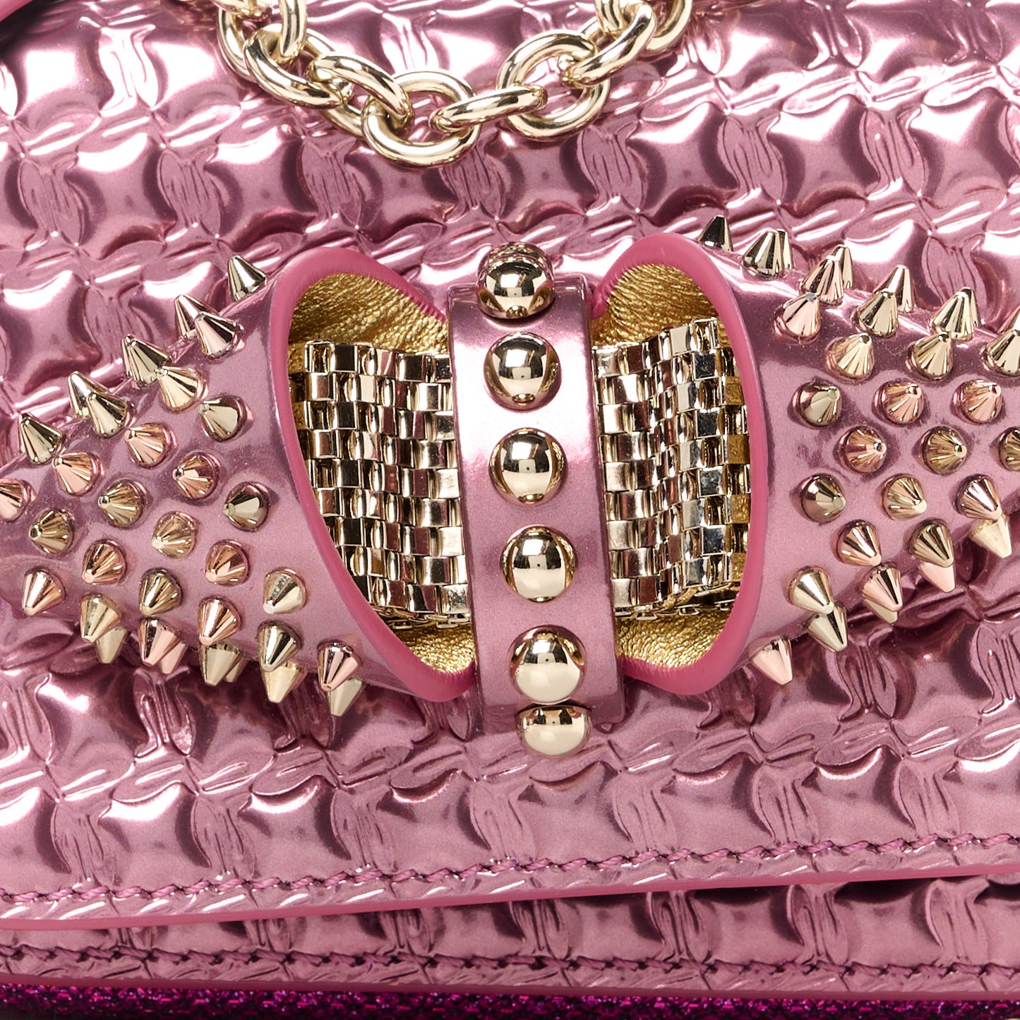 Specchio Patent Embossed Spikes Sweety Charity NV Crossbody Bag Cassis