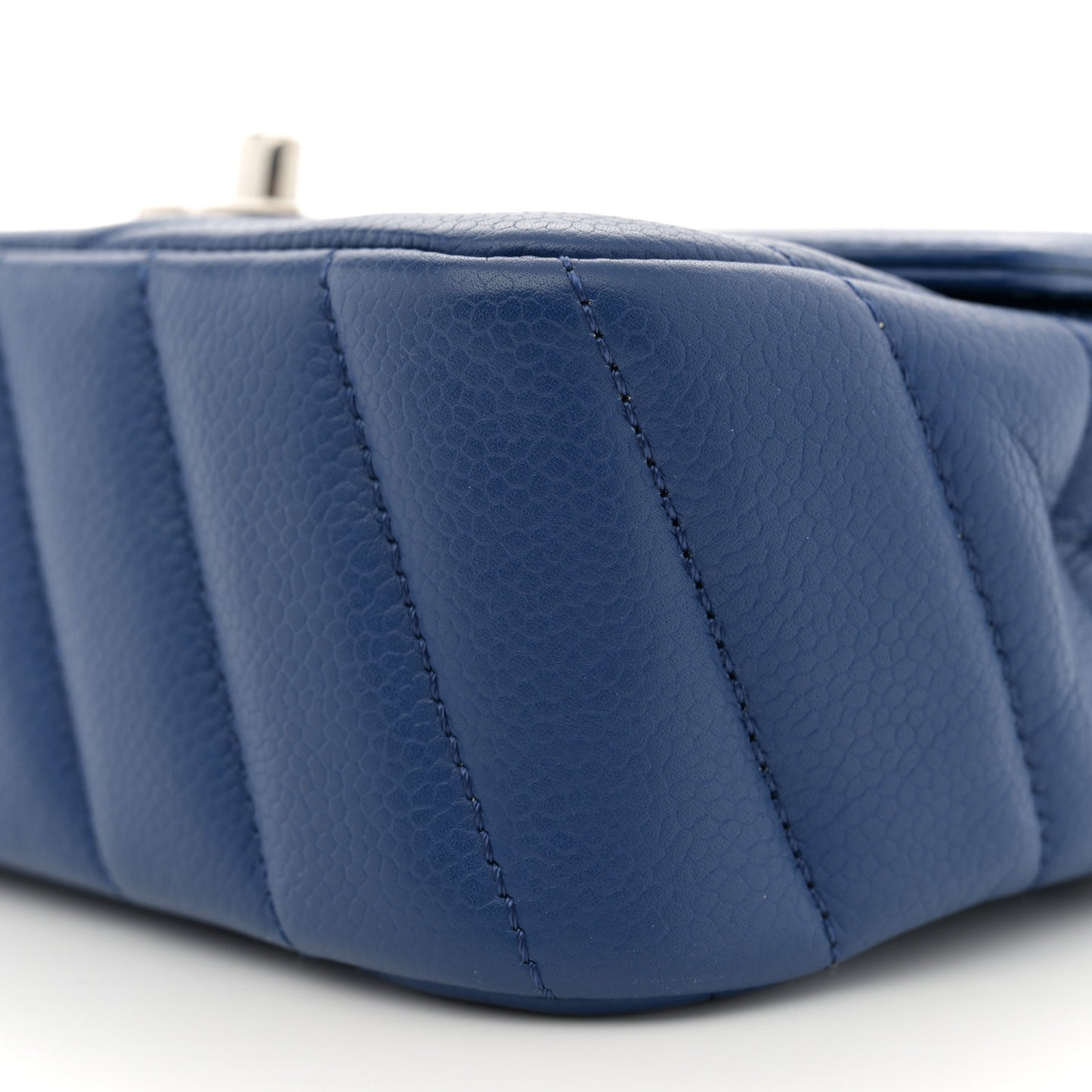 Caviar Chevron Quilted Small Single Flap Blue