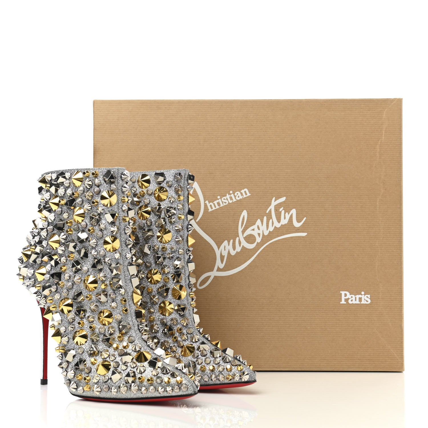 Christian Louboutin Calfskin Specchio Glitter So Full Kate 100 Ankle Boots 37 Silver Multicolor 8 of 8