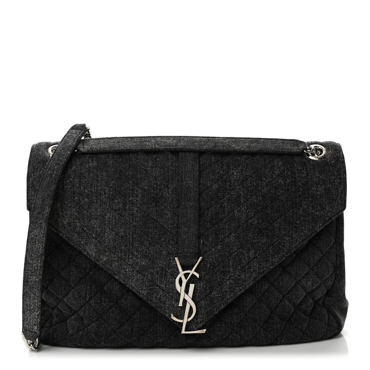 Denim Mixed Matelasse Triquilt Large Monogram Envelope Satchel Black