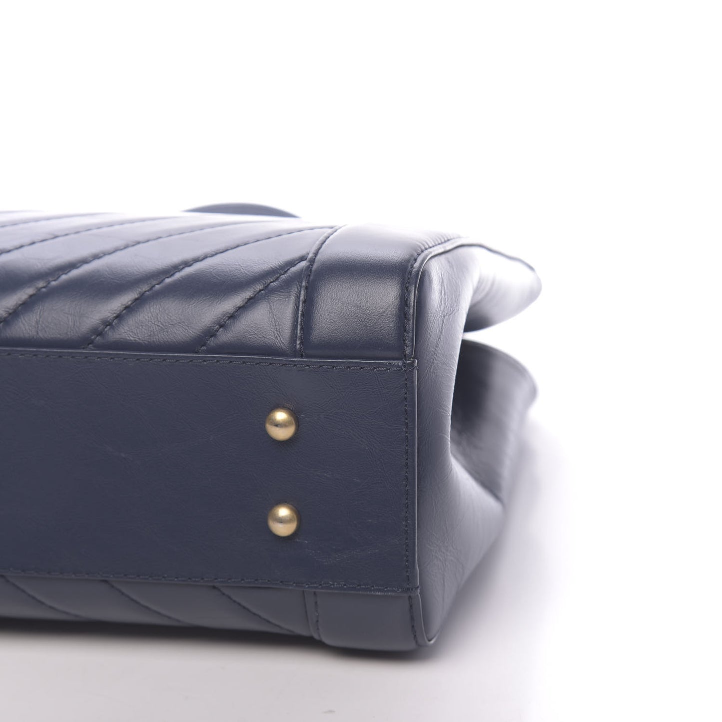 Aged Calfskin Chevron Quilted Large Shopping Tote Navy