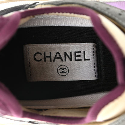 Chanel Fabric Suede Calfskin Mesh Womens CC Sneakers 39 White Grey Purple 7 of 9