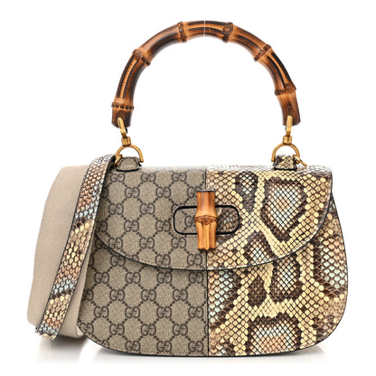 Gucci GG Supreme Snakeskin Medium Bamboo 1947 Top Handle Bag Beige 1 of 10