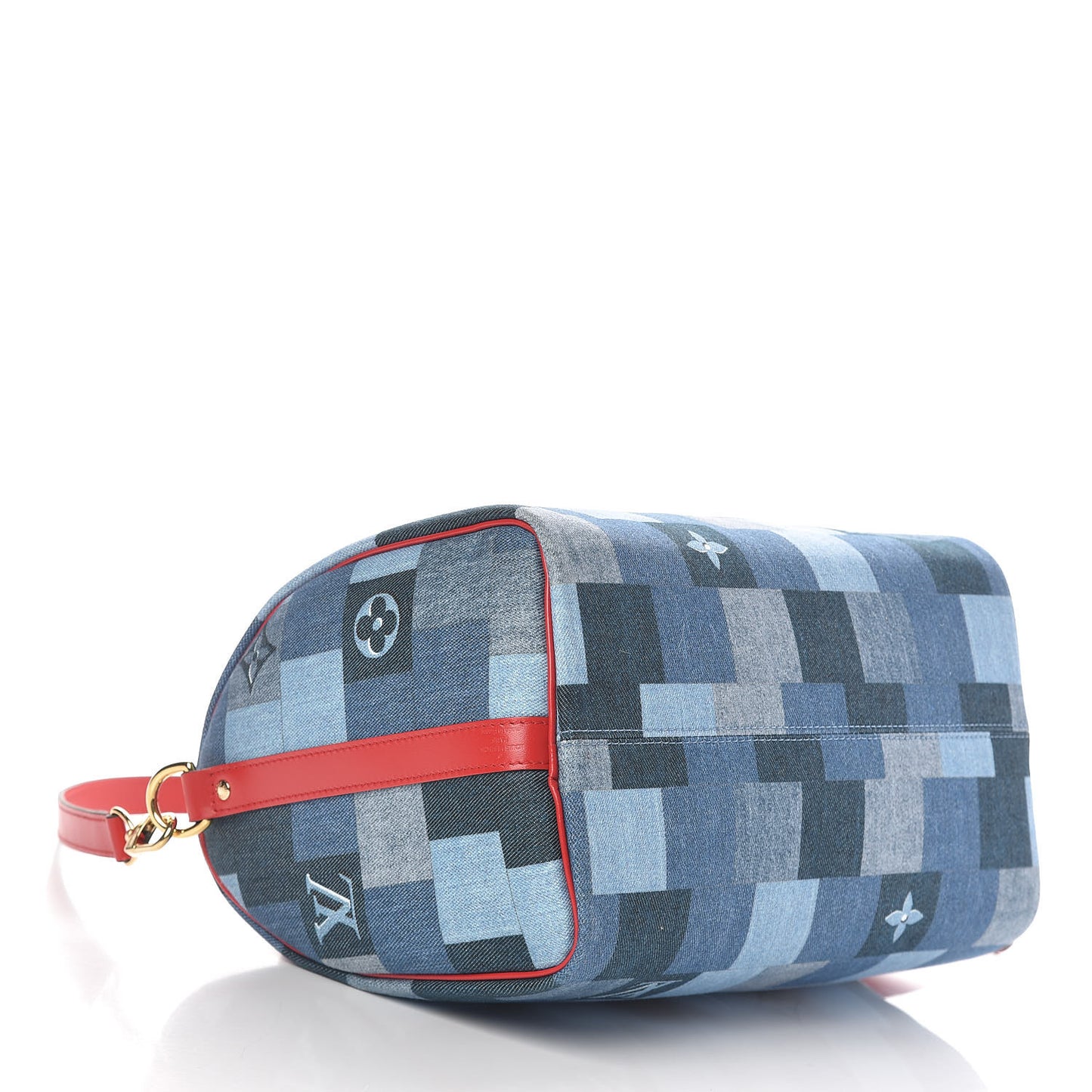 Denim Damier Monogram Patchwork Speedy Bandouliere 30 Blue Rouge