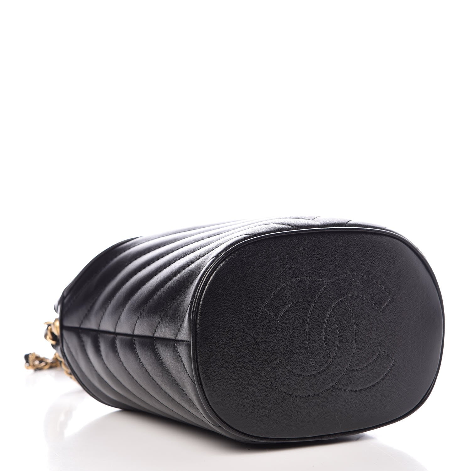 Chanel Lambskin Chevron Quilted Handle With Chic Bucket Bag Black 5 of 8