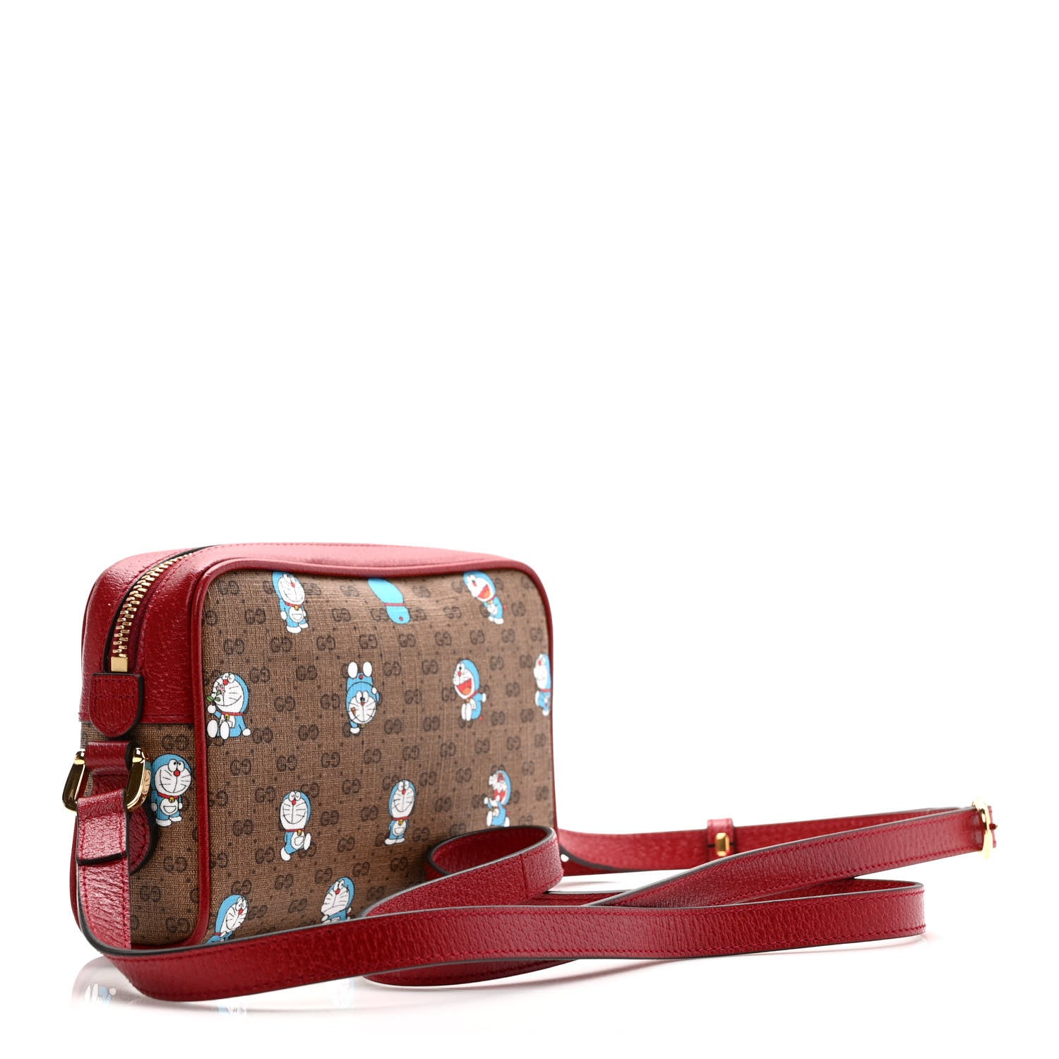 Gucci X DORAEMON Mini Vintage GG Supreme Monogram Camera Bag Beige Cherry Red 3 of 8