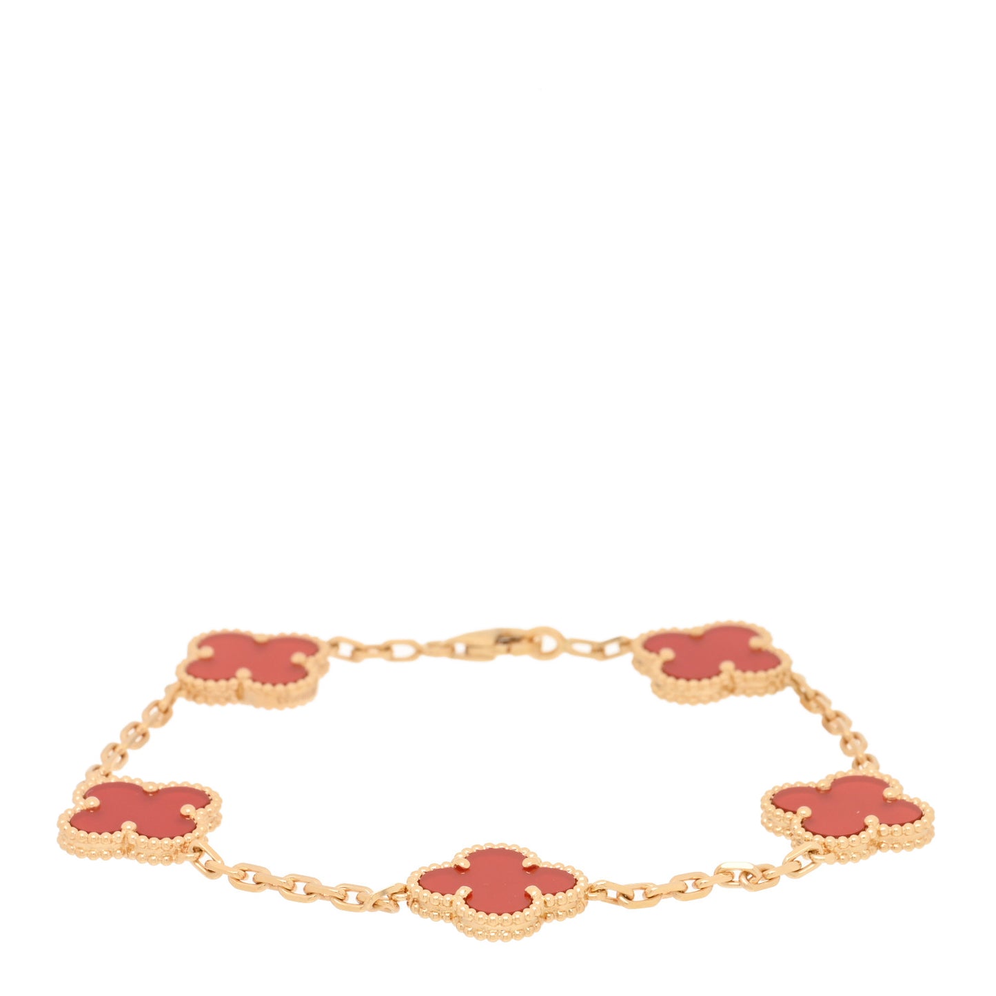 18K Yellow Gold Carnelian 5 Motifs Vintage Alhambra Bracelet