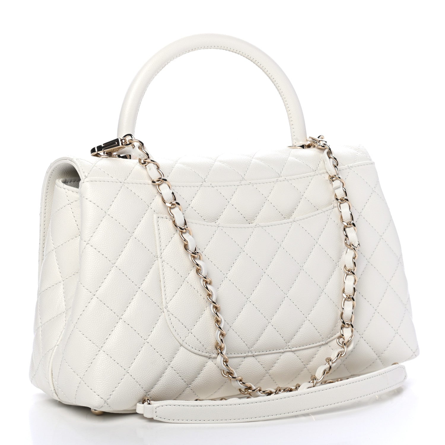 Chanel Caviar Quilted Medium Coco Handle Flap White 820188