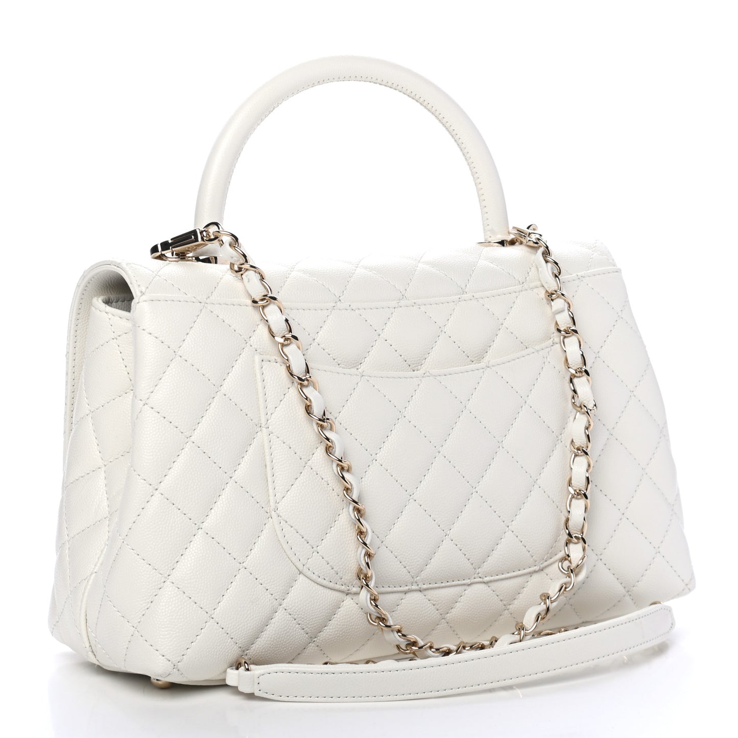 Caviar Quilted Medium Coco Handle Flap White