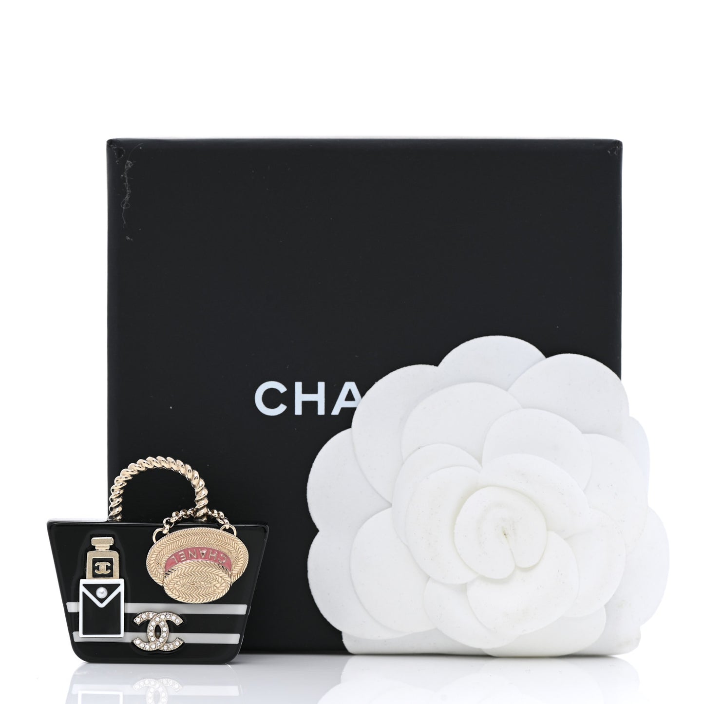 Resin Crystal Pearl Bag Hat Brooch Gold Black White