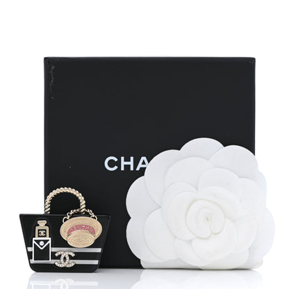 Chanel Resin Crystal Pearl Bag Hat Brooch Gold Black White 5 of 5
