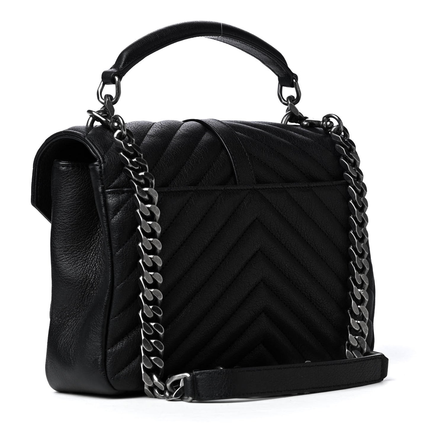 Sheepskin Matelasse Chevron Monogram Medium College Bag Black