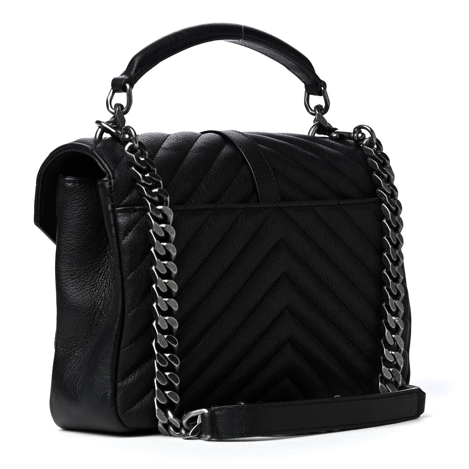 Saint Laurent Sheepskin Matelasse Chevron Monogram Medium College Bag Black 2 of 4