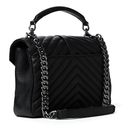 Saint Laurent Sheepskin Matelasse Chevron Monogram Medium College Bag Black 2 of 4
