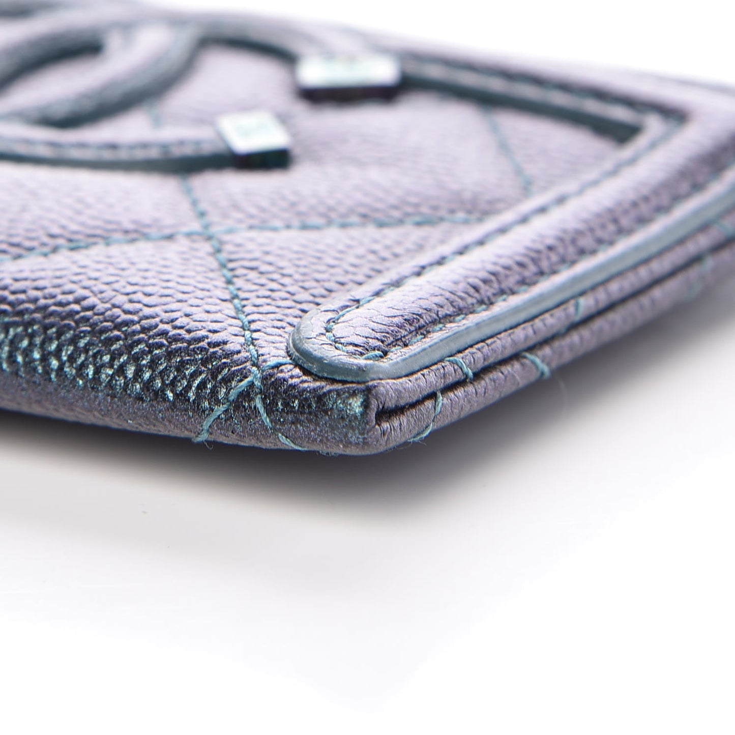 Iridescent Caviar Quilted Filigree Card Holder Dark Turquoise