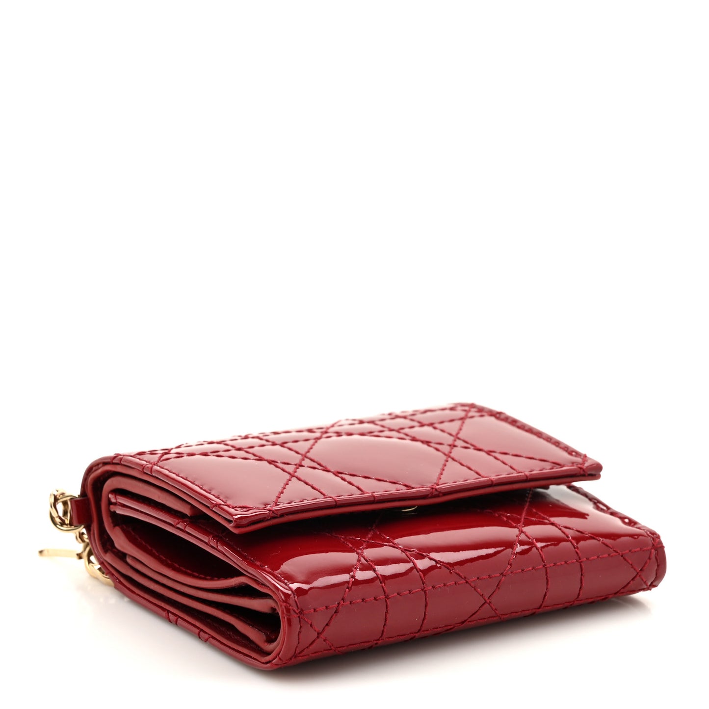 Patent Cannage Lady Dior Lotus Wallet Red