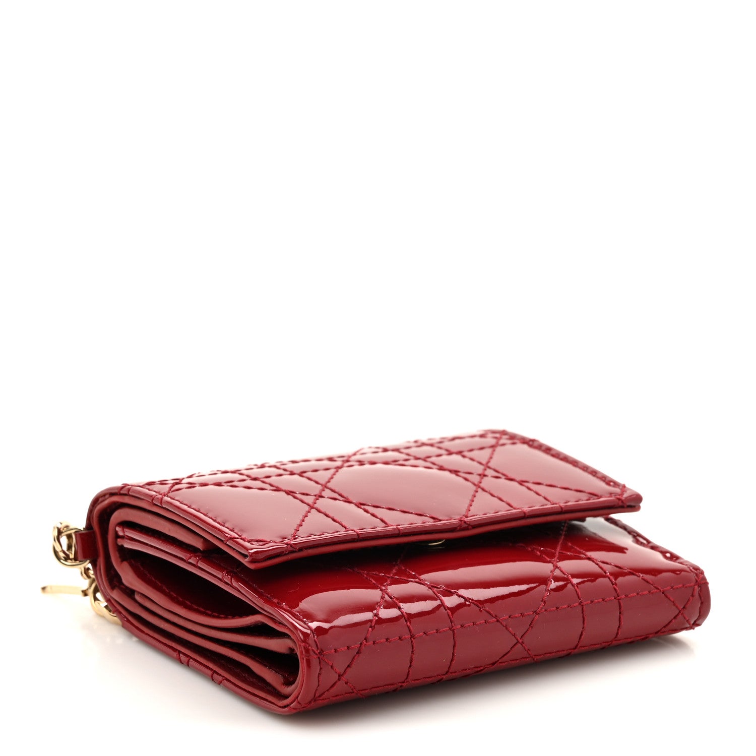 Christian Dior Patent Cannage Lady Dior Lotus Wallet Red 4 of 8