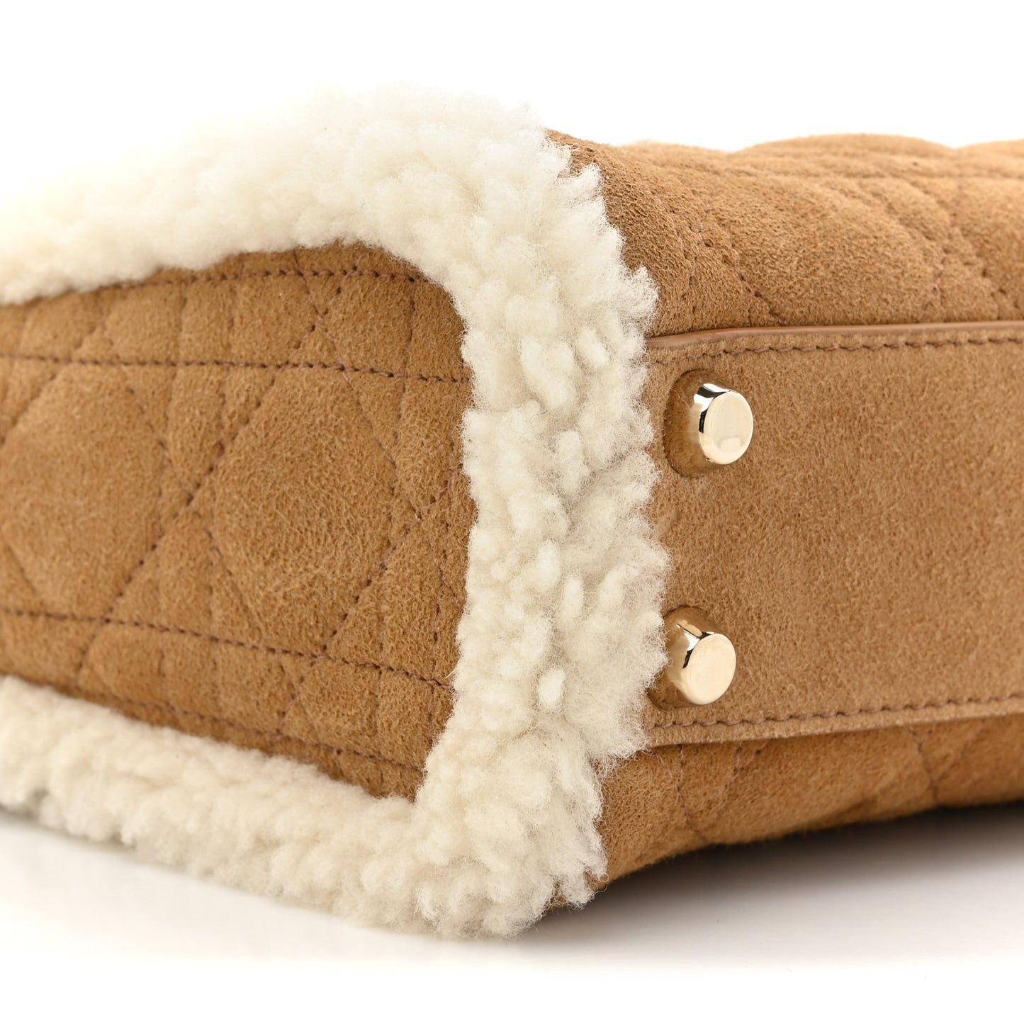 Suede Shearling Cannage Mini Lady Dior Camel