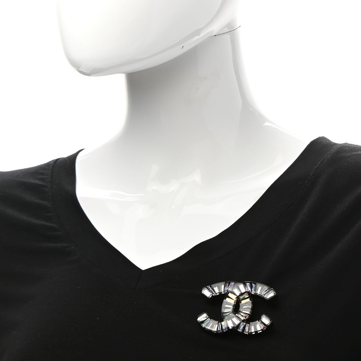 Chanel Baguette Crystal CC Brooch Silver Black 2 of 4