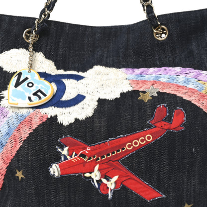 Chanel Denim Embroidered Night Flight Tote Blue 8 of 12