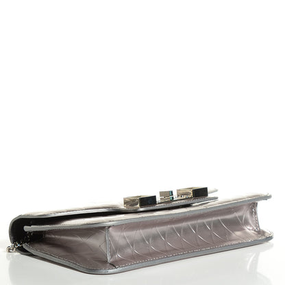 Proenza Schouler Embossed Patent Calfskin Crosshatch PS11 Chain Wallet Silver 4 of 7