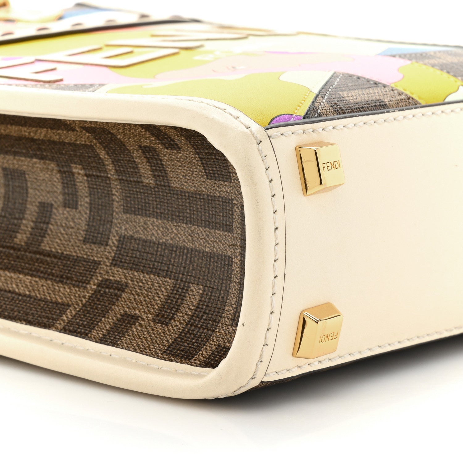 Fendi Glazed Fabric Vitello King Plexiglass FF 1974 Logo Hairdo Girls Inlay Mini Fendi Sunshine Shopper Tote Mogano Panna Multicolor 9 of 15