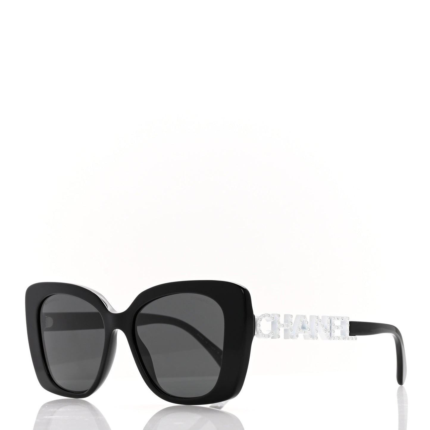 Acetate Strass Square Sunglasses 5422-B Black White
