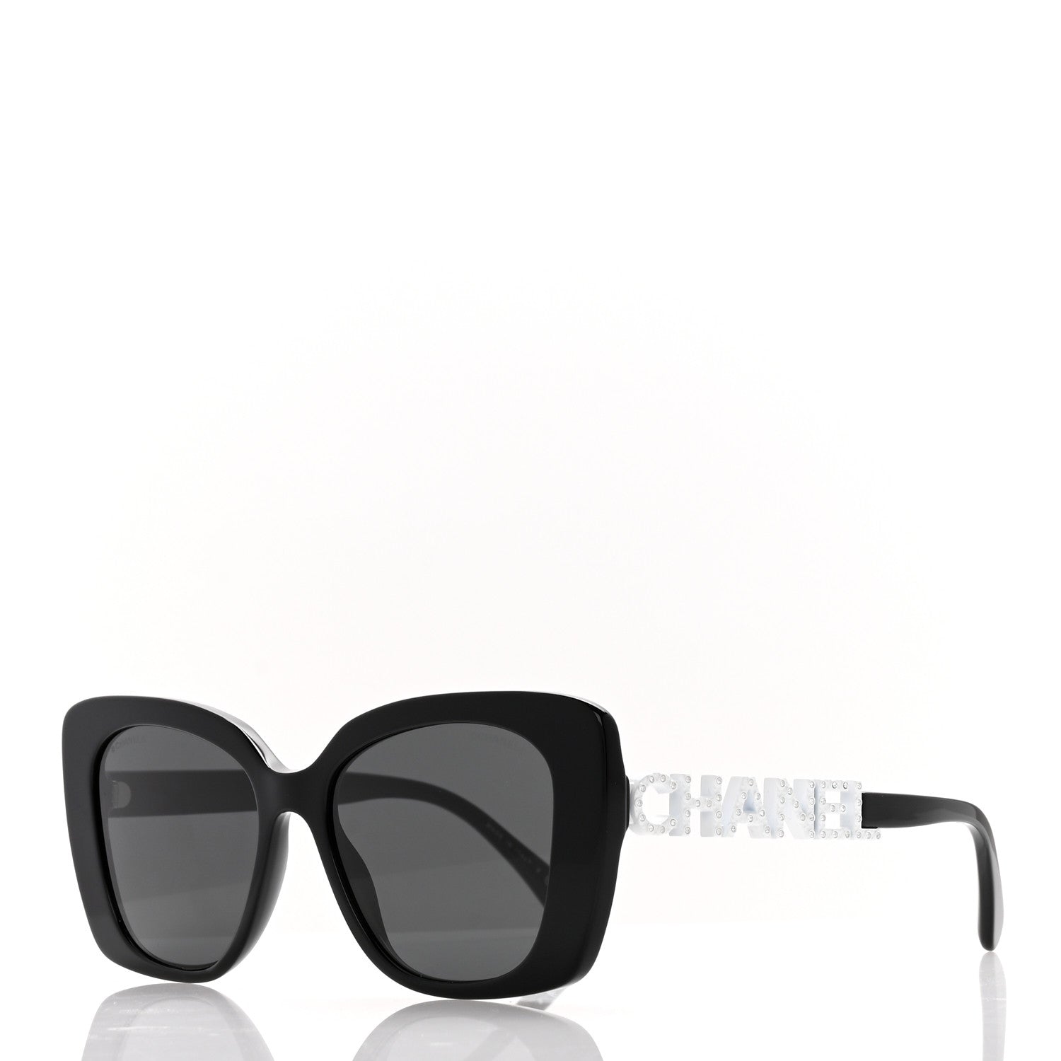 Chanel Acetate Strass Square Sunglasses 5422-B Black White 1 of 9