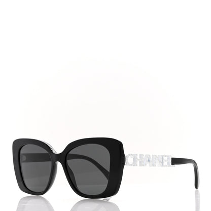 Chanel Acetate Strass Square Sunglasses 5422-B Black White 1 of 9