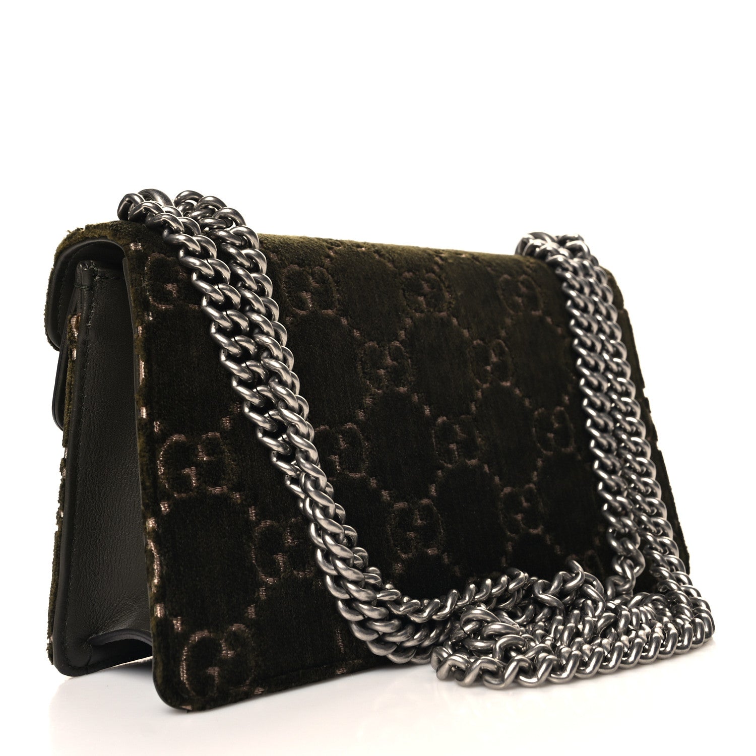Gucci Velvet Moon Calfskin Crystal GG Monogram Small Dionysus Shoulder Bag Dark Olive Rose Gold 3 of 10