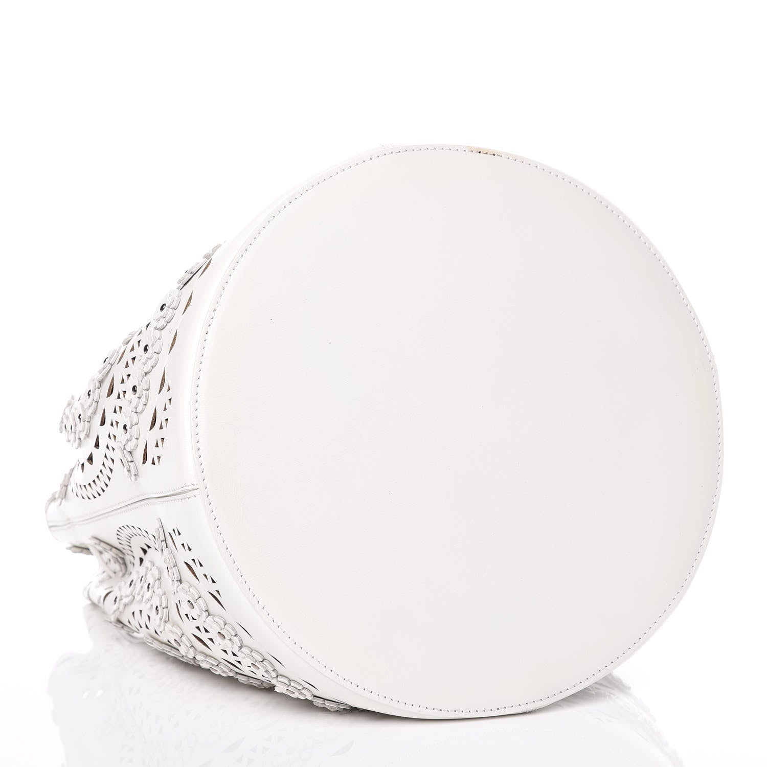 Alaia Calfskin Lux Laser Cut Studded Shoulder Bag White 4 of 14