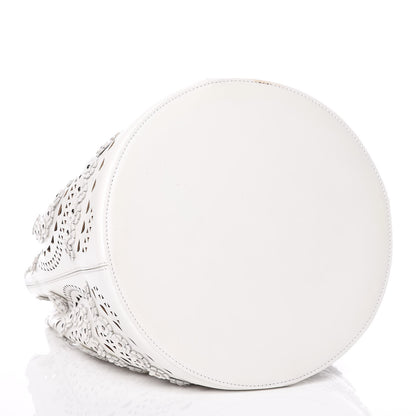 Alaia Calfskin Lux Laser Cut Studded Shoulder Bag White 4 of 14