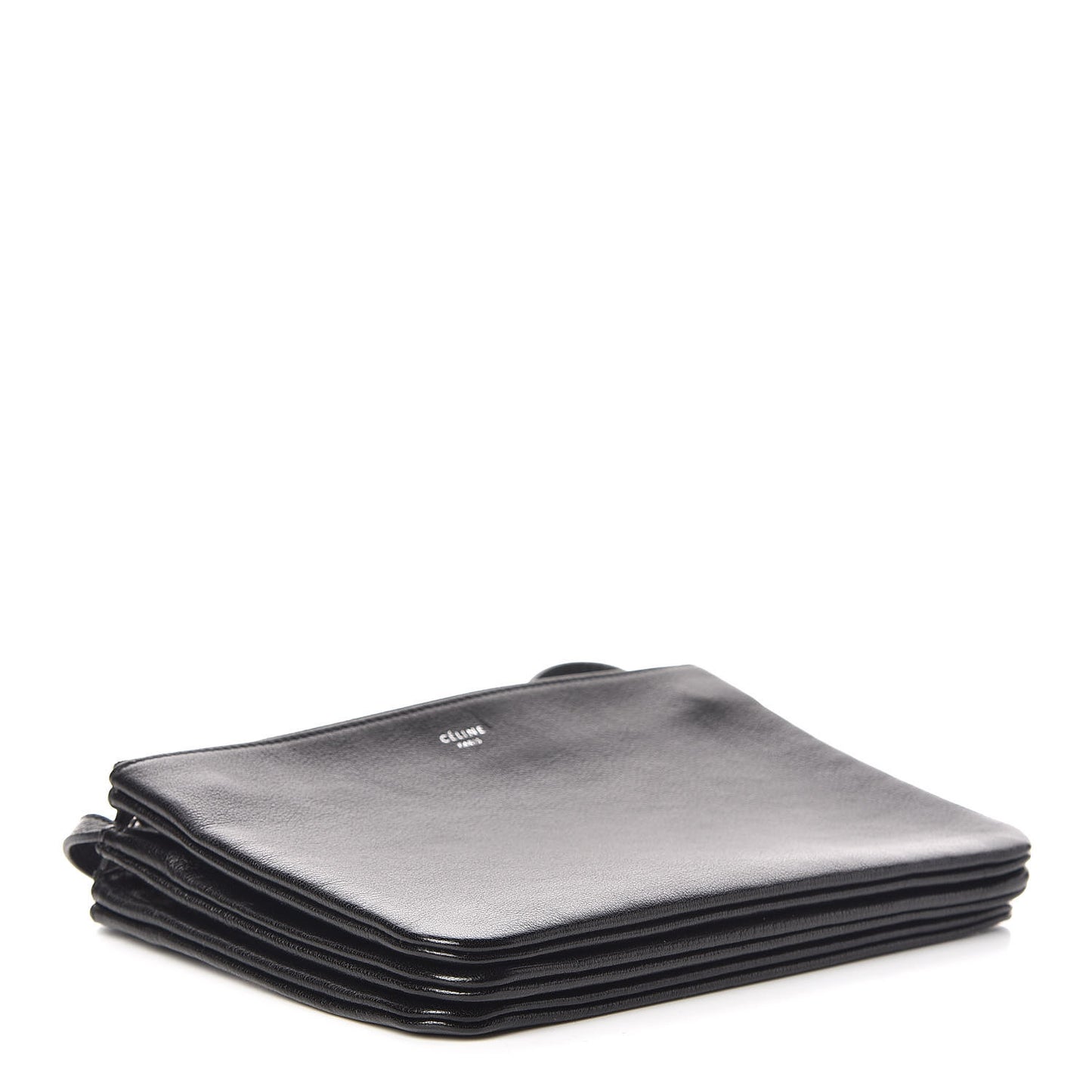 Shiny Textured Calfskin Small Trio Crossbody Bag Black